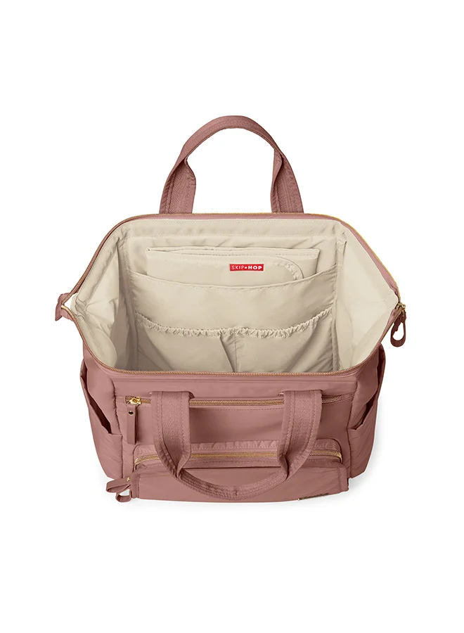 Skip Hop Diaper Bag Backpack Main Frame Large Capacity Wide Open Structure With Changing Pad And Stroller Attachement - Dusty Rose