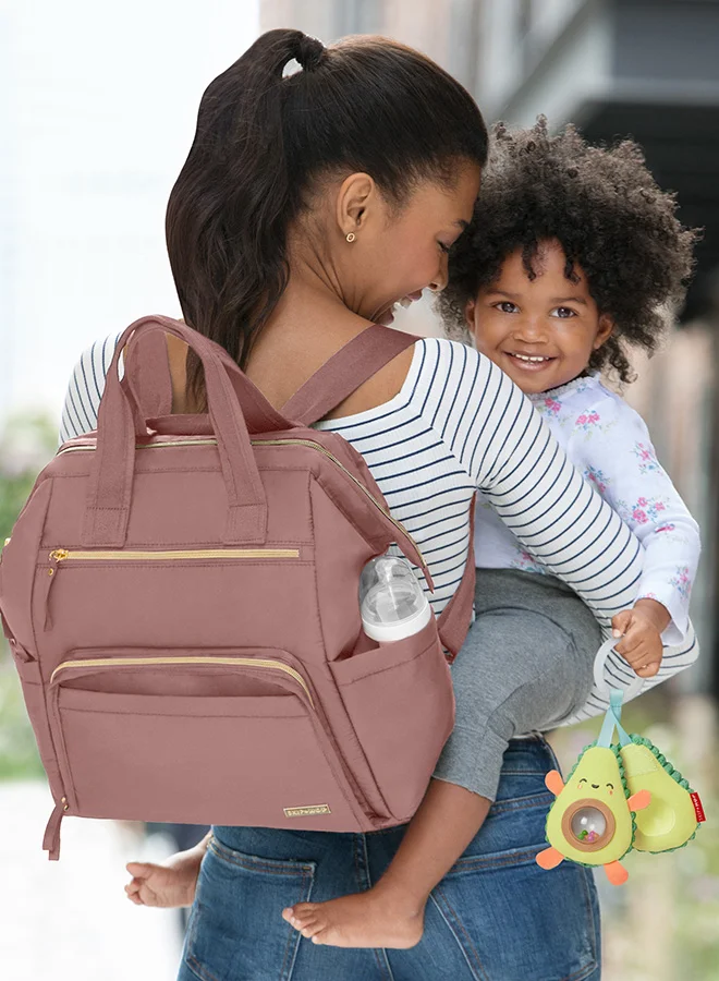 Skip Hop Diaper Bag Backpack Main Frame Large Capacity Wide Open Structure With Changing Pad And Stroller Attachement - Dusty Rose