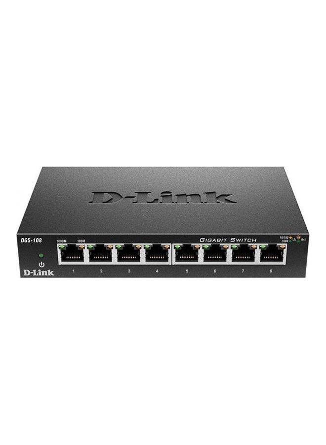 D-Link 8-Port Gigabit Unmanaged Desktop Switch - DGS-108 Black  - Image 1