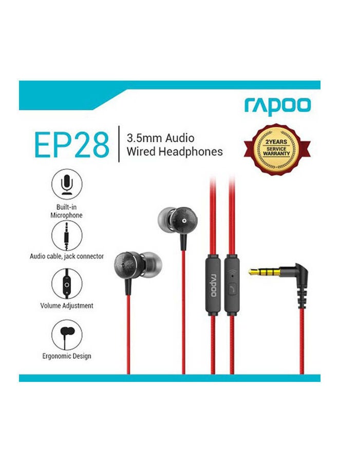 Rapoo - Wired Earphone Red/Black - Image 1