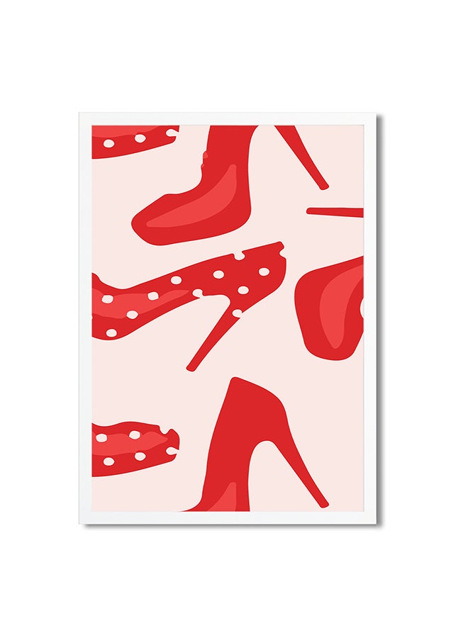 Foam Art Print Medium Poster- Women High Heel Shoe Pattern Pink/Red