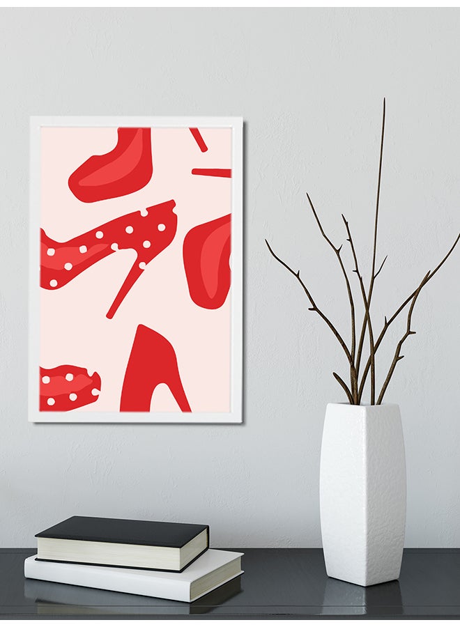 Foam Art Print Medium Poster- Women High Heel Shoe Pattern Pink/Red