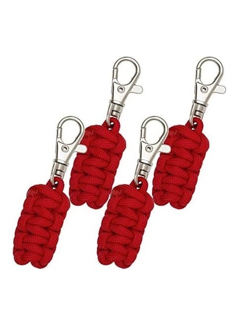 4-Piece Paracord Zipper Pull Set Red/Silver