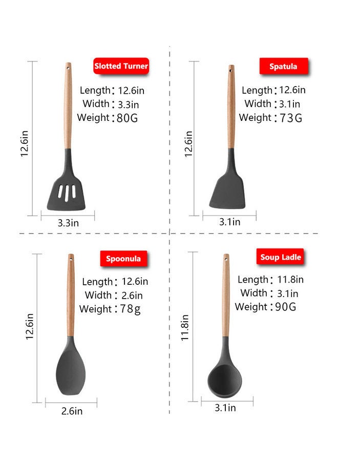طقم أدوات طهي من 8 قطع أسود 32 x 11 x 11سم - Image 2