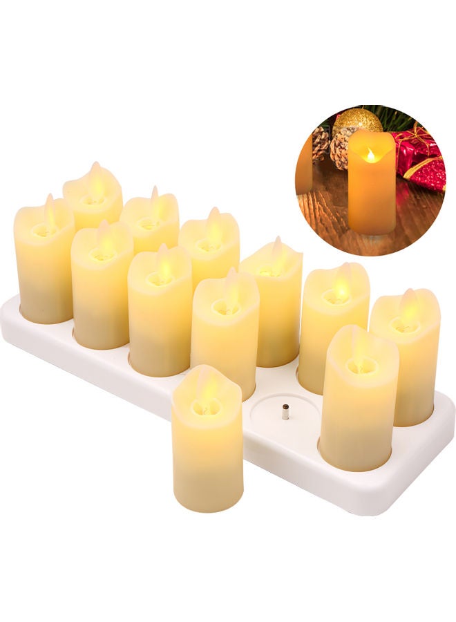 12-Piece Rechargeable Flameless LED Pillar Candle with Flickering Flame Yellow/White  - Image 1