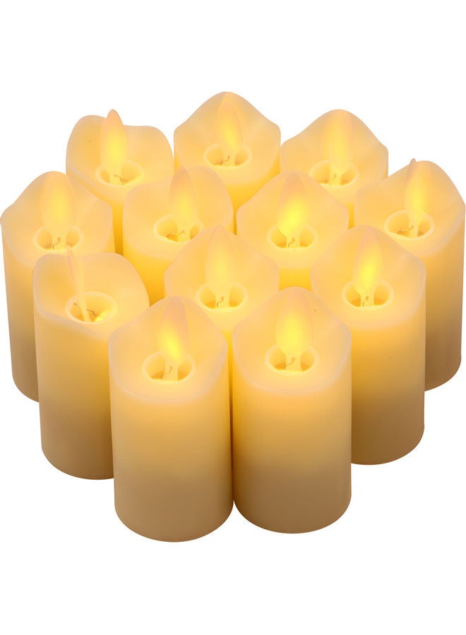 12-Piece Rechargeable Flameless LED Pillar Candle with Flickering Flame Yellow/White  - Image 3
