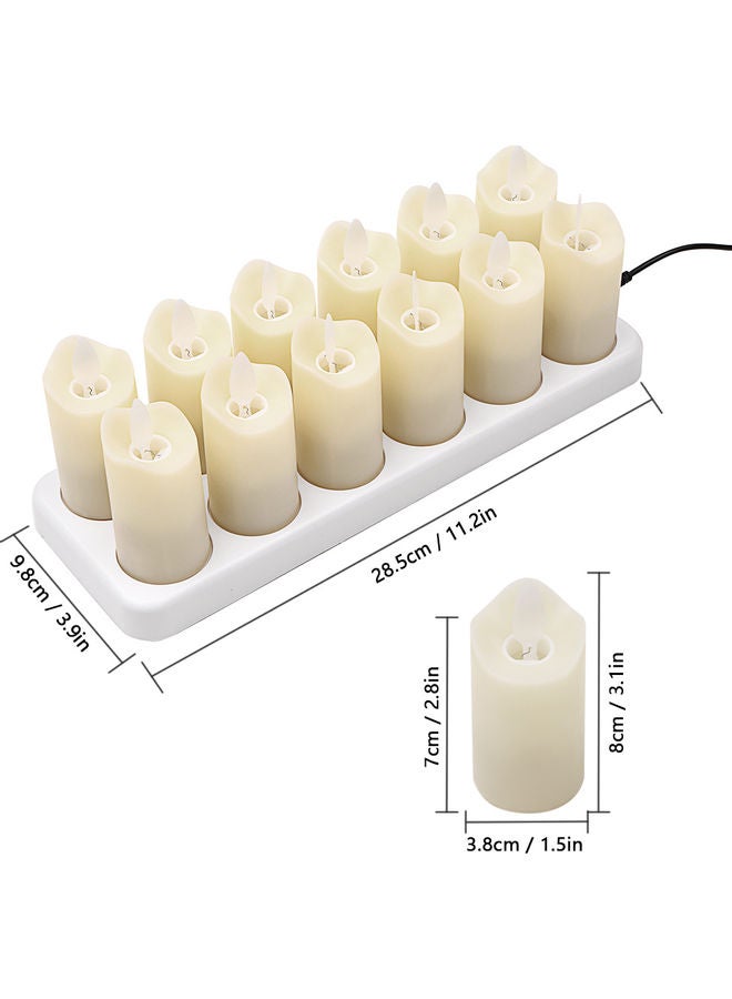 12-Piece Rechargeable Flameless LED Pillar Candle with Flickering Flame Yellow/White  - Image 2