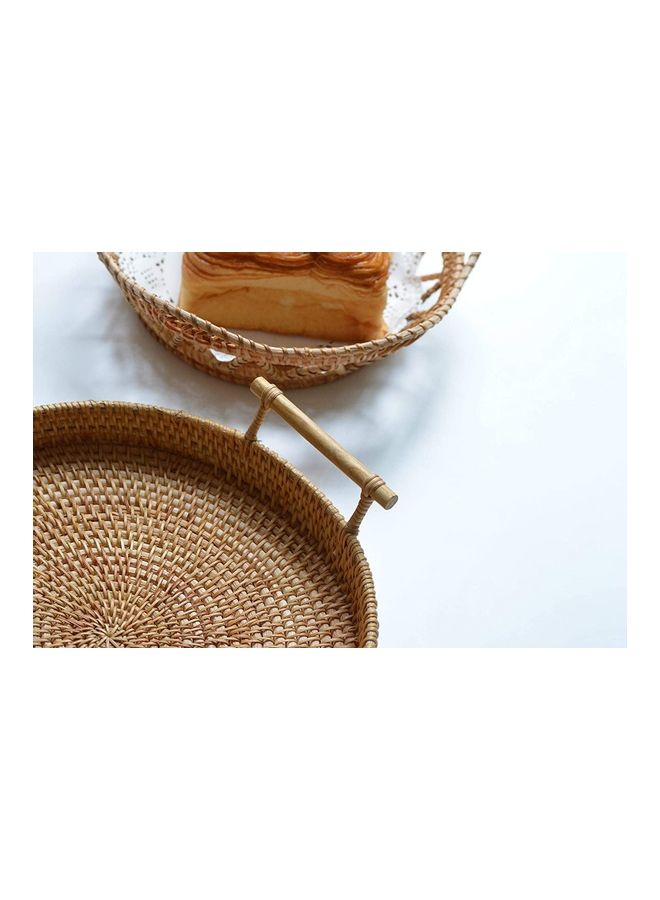 XiuWoo - Round Rattan Serving Tray with Handles Brown 32cm - Image 1
