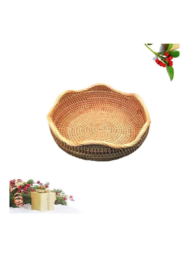 XiuWoo Rattan Wave Style Woven Storage Basket Brown 30 x 10cm  - Image 2