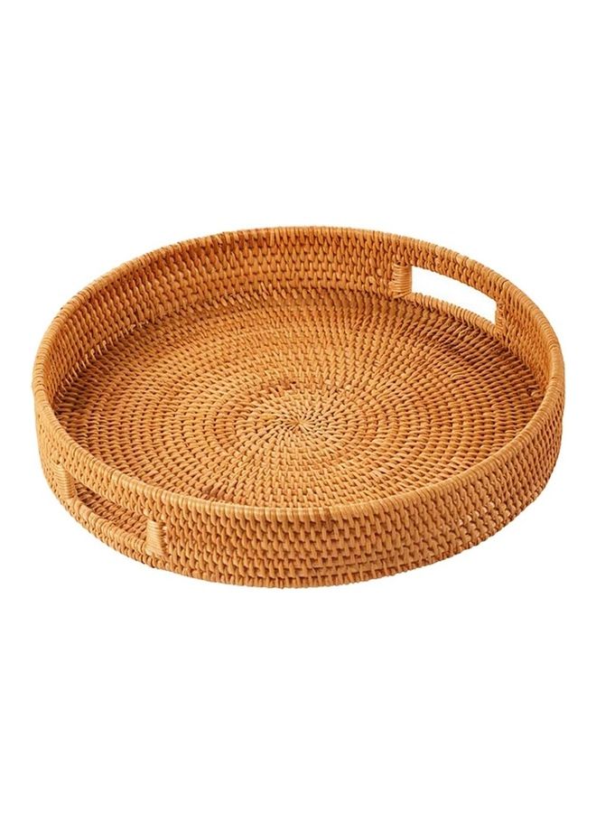 XiuWoo Round Woven Serving Tray with Handles Brown 36cm  - Image 1