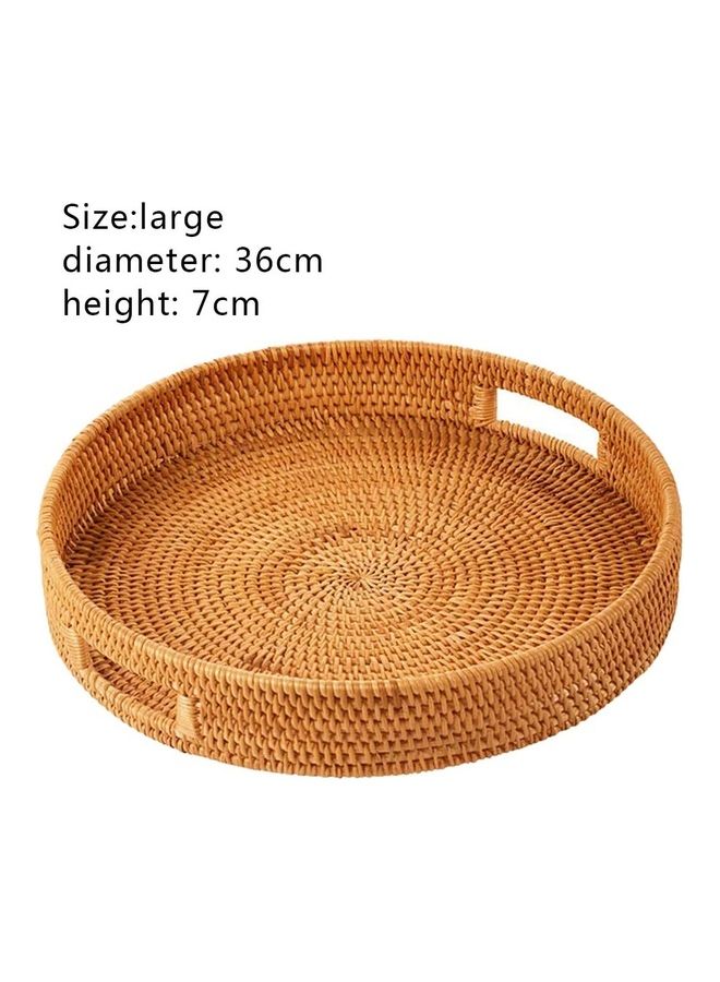 XiuWoo Round Woven Serving Tray with Handles Brown 36cm  - Image 2