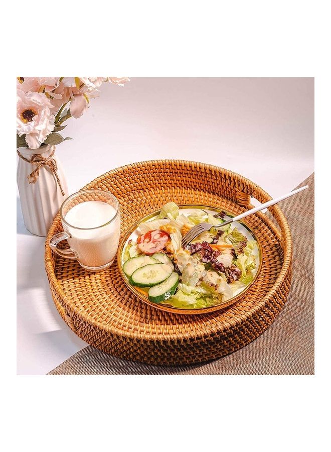 XiuWoo Round Woven Serving Tray with Handles Brown 36cm  - Image 3