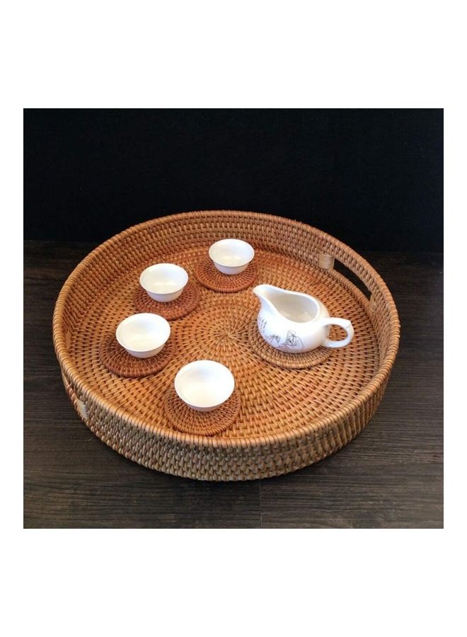 XiuWoo Round Woven Serving Tray with Handles Brown 36cm  - Image 5