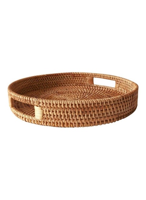 Round Woven Serving Tray with Handles Brown 11.8 x 1.96cm