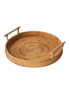 XiuWoo Round Rattan Woven Serving Tray with Handles Brown 24 x 12 x 3.5cm  - Image 1