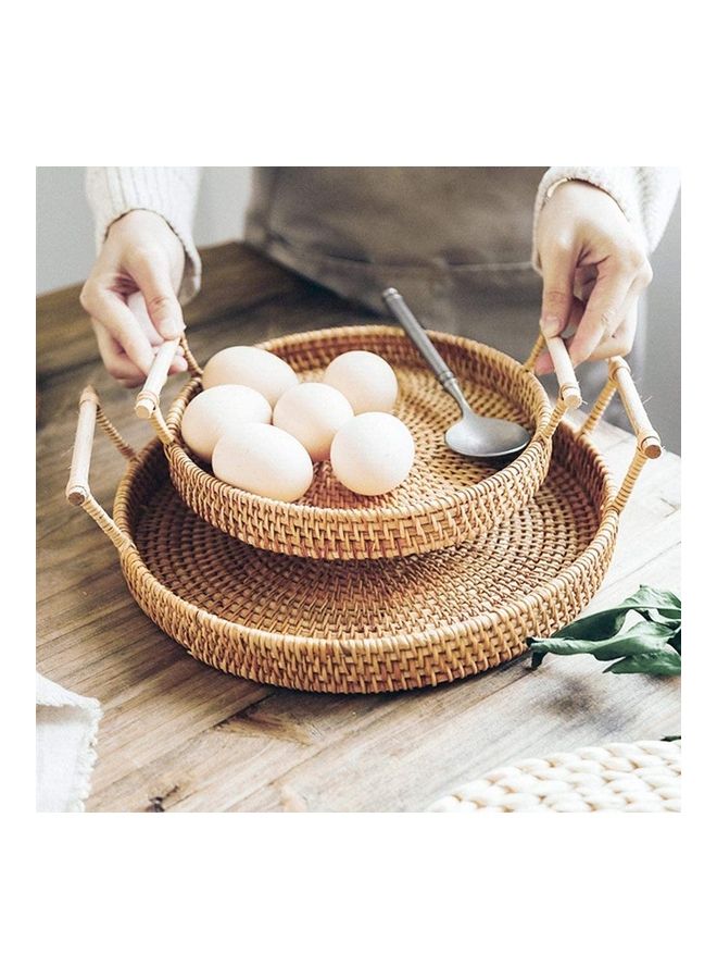 XiuWoo - Round Rattan Woven Serving Tray with Handles Brown 24 x 12 x 3.5cm - Image 1