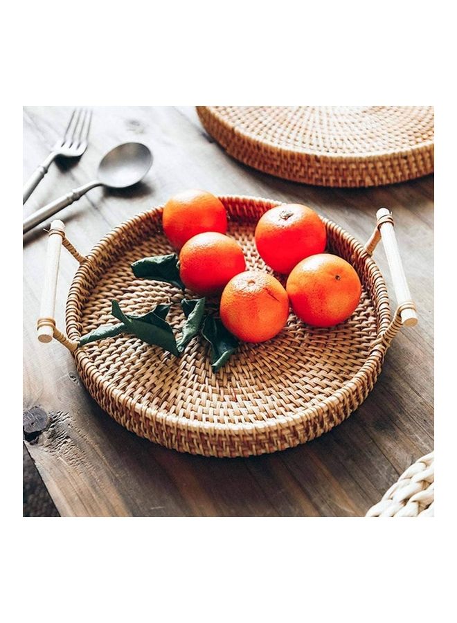 XiuWoo - Round Rattan Woven Serving Tray with Handles Brown 24 x 12 x 3.5cm - Image 1