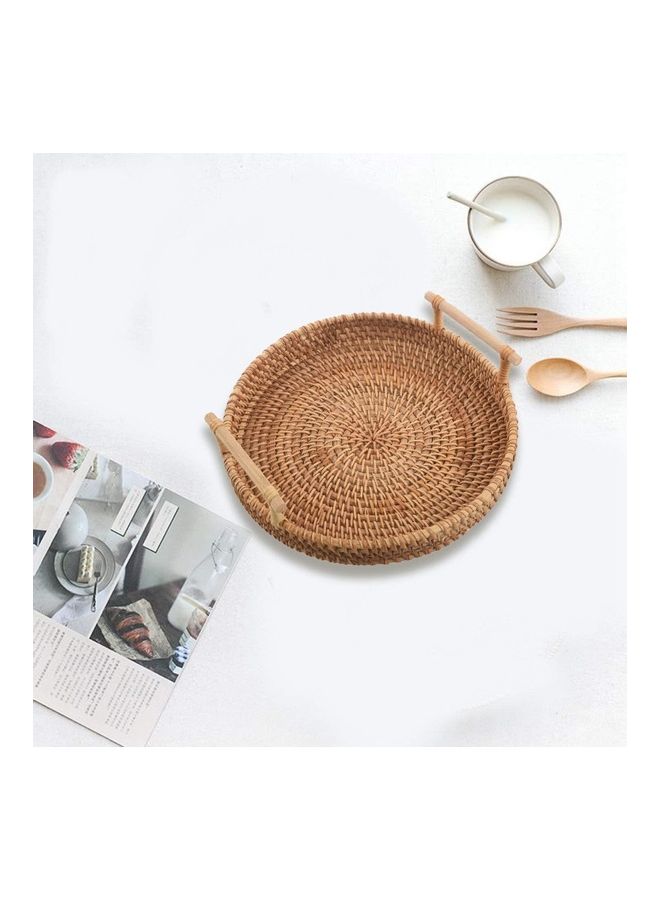 XiuWoo Round Woven Serving Tray with Handles Brown 22cm  - Image 2