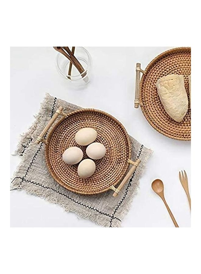 XiuWoo Round Woven Serving Tray with Handles Brown 22cm  - Image 4