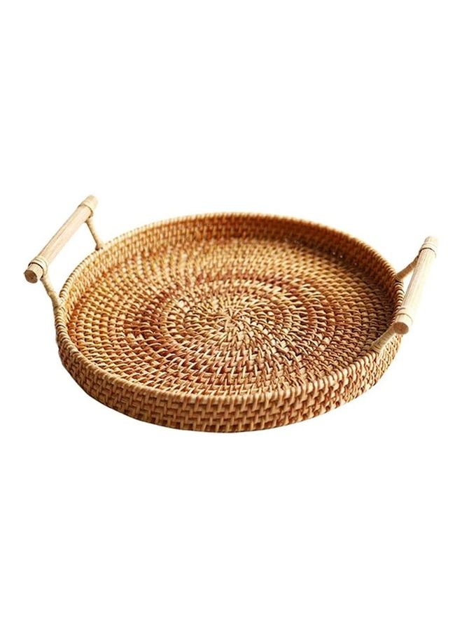 XiuWoo Round Woven Serving Tray with Handles Brown 22cm - Image 1