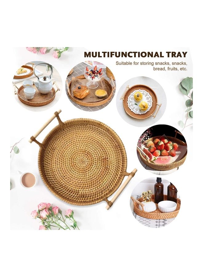 XiuWoo Round Woven Serving Tray with Handles Brown 22cm - Image 3