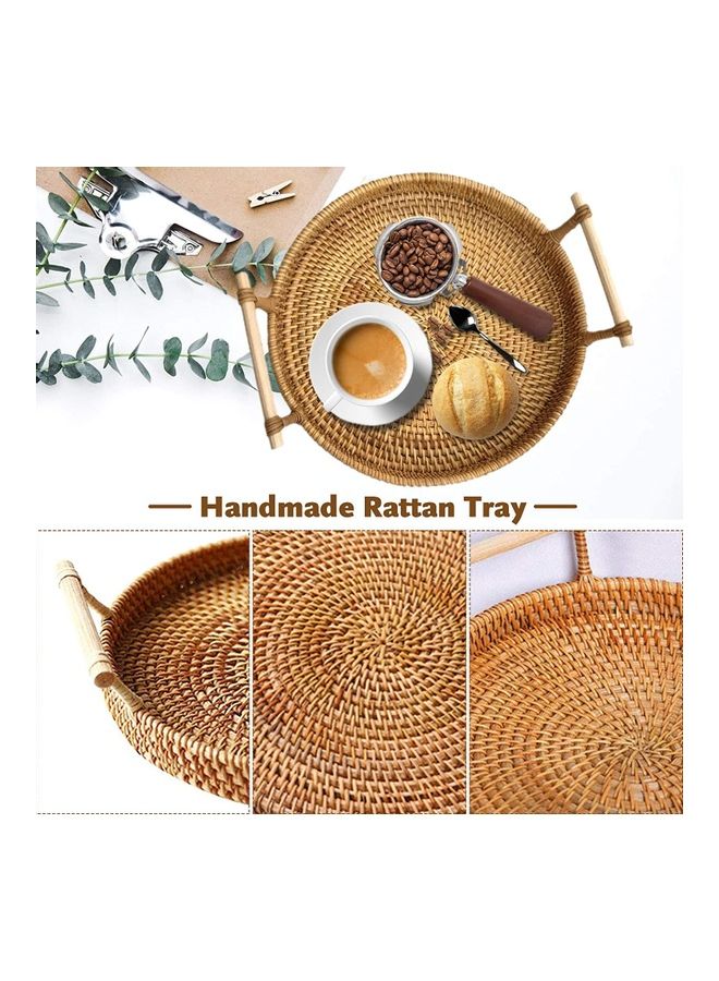 XiuWoo Round Woven Serving Tray with Handles Brown 22cm - Image 4
