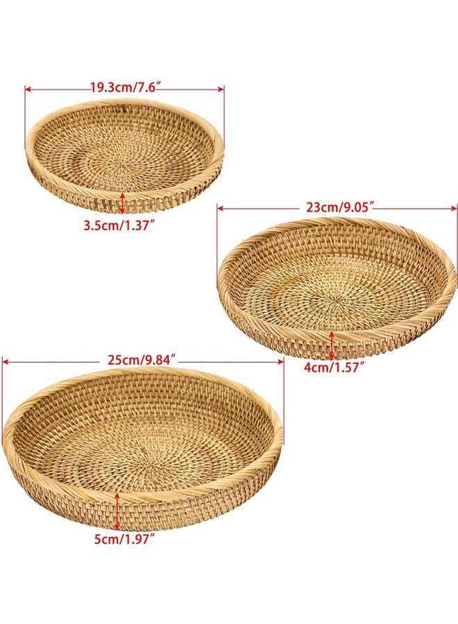 شو وو صينية مستديرة محبوكة من الخيزران للزينة، من 3 قطع بني 25, 23, 19.3سم - Image 2
