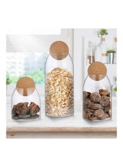 XiuWoo 3-Piece Food Storage Glass Jar with Wood Lid Ball Clear 23.5 x 9.5cm  - Image 3