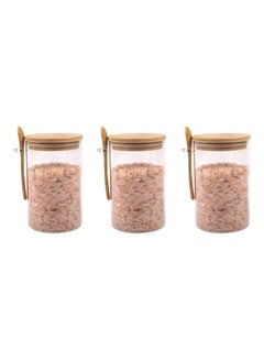 XiuWoo 3-Piece Jar with Bamboo Lid and Spoon Clear/Brown 3 x 1000ml  - Image 1