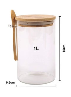 XiuWoo 3-Piece Jar with Bamboo Lid and Spoon Clear/Brown 3 x 1000ml  - Image 4