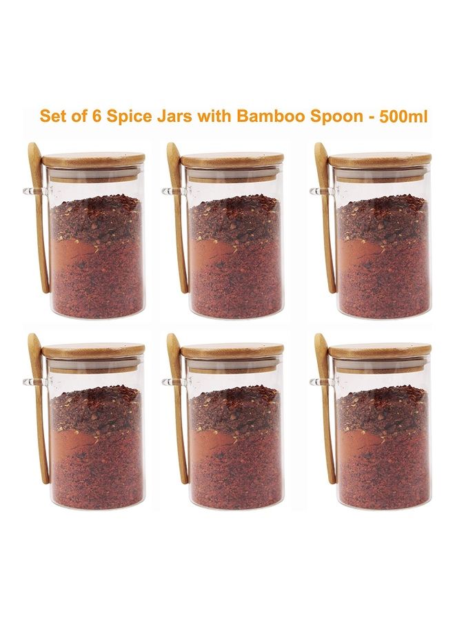 XiuWoo 6-Piece Jar with Bamboo Lid and Spoon Clear/Brown 500 x 6ml - Image 2