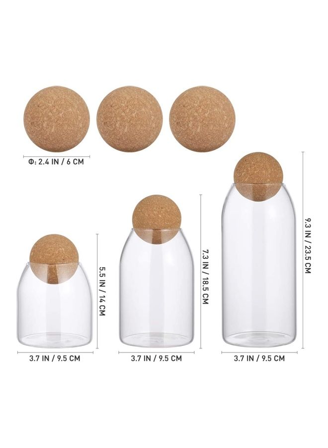 XiuWoo 3-Pieces Storage Jar with Cork Ball Clear 1 x 14, 1 x 18.5, 1 x 23.5cm - Image 3