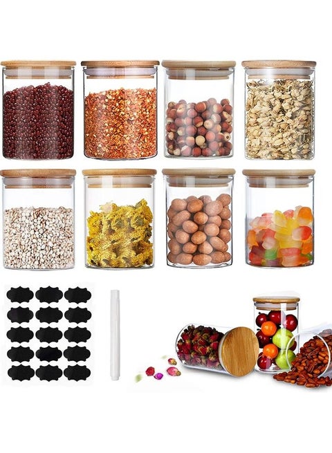8-Piece Food Storage Glass Jar with Bamboo Lid Clear 6.5 x 8.5cm