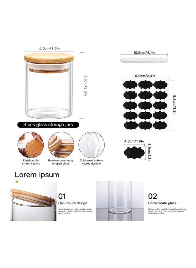 XiuWoo 8-Piece Food Storage Glass Jar with Bamboo Lid Clear 6.5 x 8.5cm  - Image 2