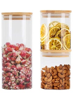 XiuWoo 3-Piece Food Storage Glass Jars with Bamboo Lids Clear 1 x 1000, 2 x 500ml  - Image 1