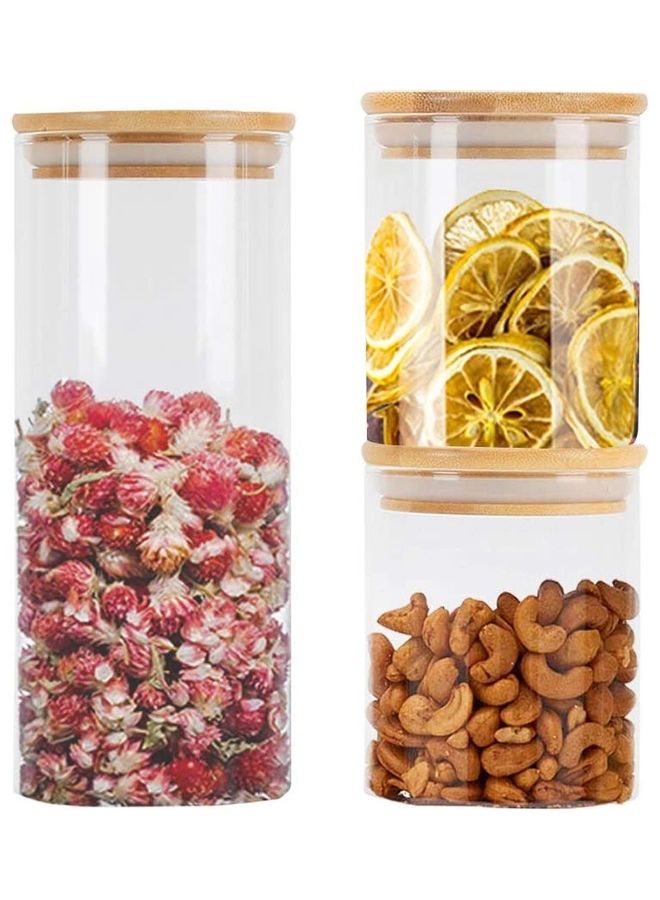 XiuWoo 3-Piece Food Storage Glass Jars with Bamboo Lids Clear 1 x 1000, 2 x 500ml - Image 1