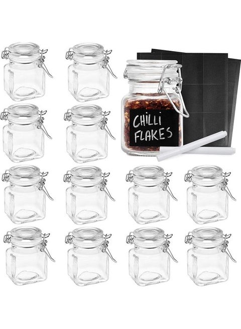 12-Piece Food Storage Glass Mini Jars with Top Clip Clear 7.2cm