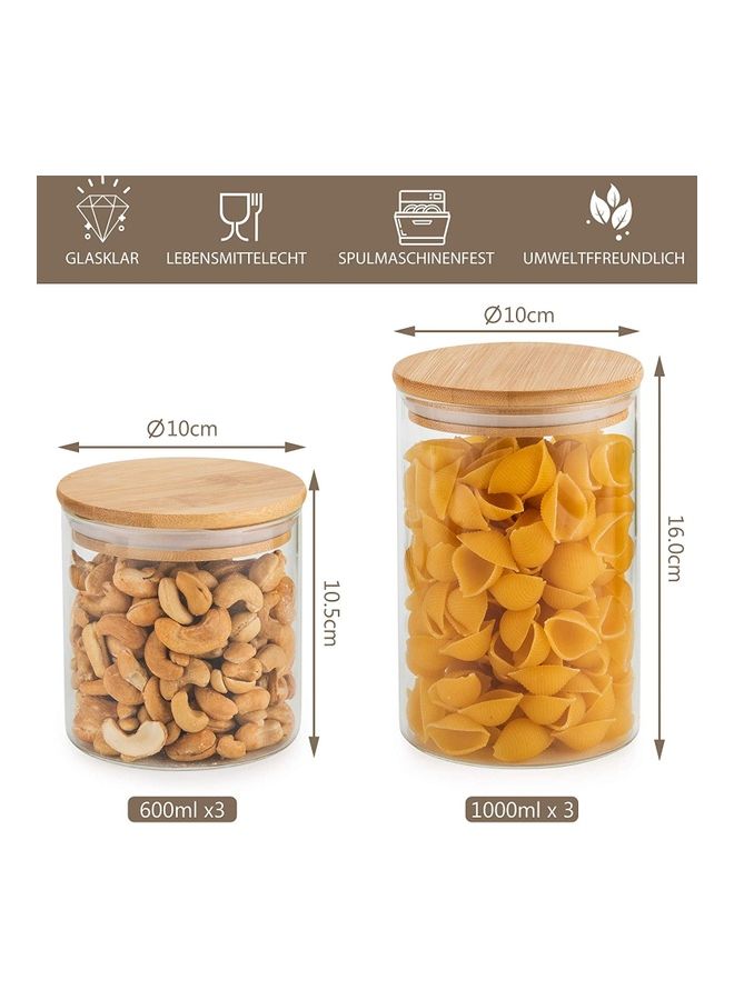 XiuWoo 6-Piece Airtight Glass Jar Set Clear 600 x 3, 1000 x 3ml - Image 2