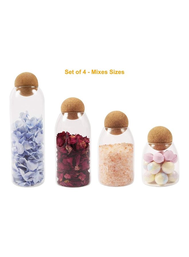 XiuWoo 4-Piece Glass Storage Jar Set with Cork Lid Clear 0.5, 0.8, 1.2, 1.5Liters - Image 2