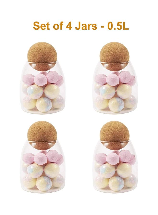 XiuWoo Set of 4 Clear Glass Storage Jar with Cork Ball Clear 4 x 0.5Liters - Image 2