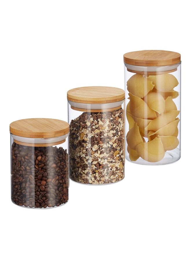 شو وو مجموعة برطمانات تخزين من الزجاج مع أغطية من الخيزران من 3 قطع شفاف 18, 15, 13سم - Image 1