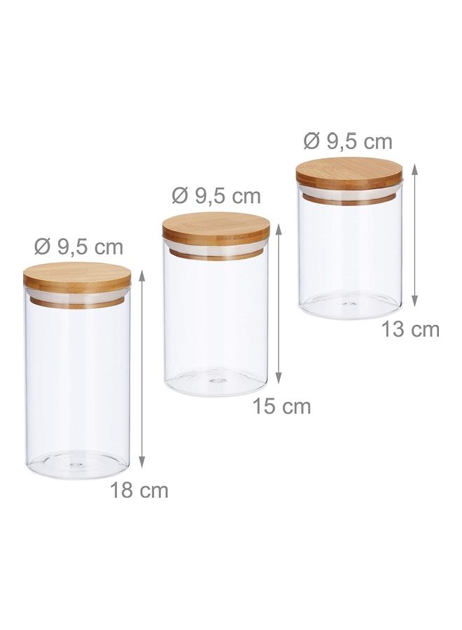 شو وو مجموعة برطمانات تخزين من الزجاج مع أغطية من الخيزران من 3 قطع شفاف 18, 15, 13سم - Image 4