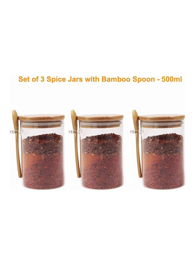 3-Piece Sugar Bowl with Bamboo Lid and Spoon Clear/Brown 500 x 3ml