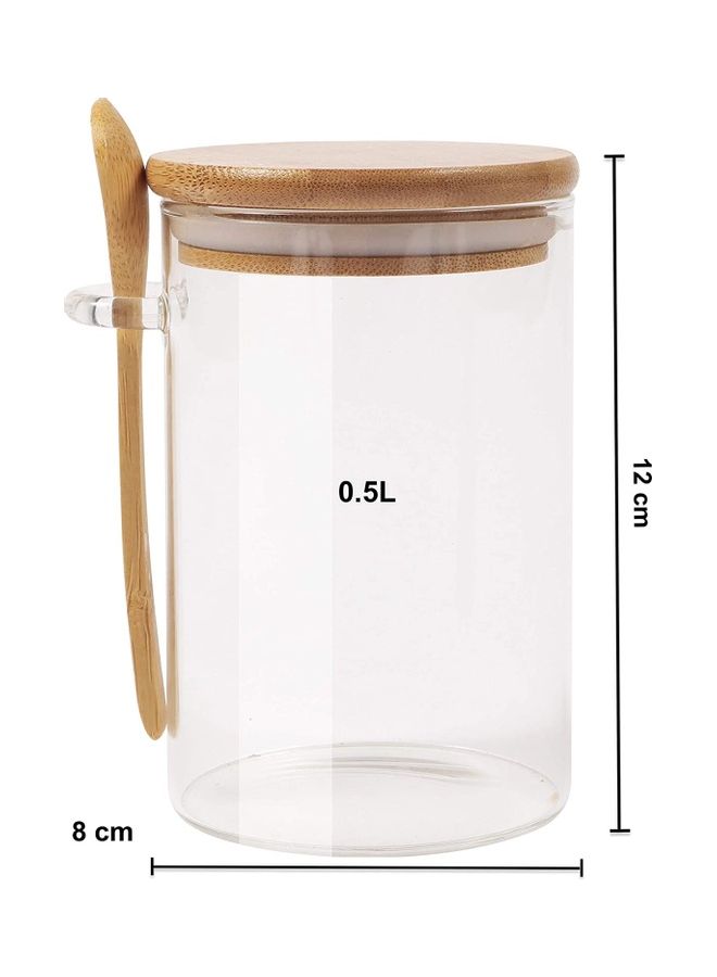 3-Piece Sugar Bowl with Bamboo Lid and Spoon Clear/Brown 500 x 3ml