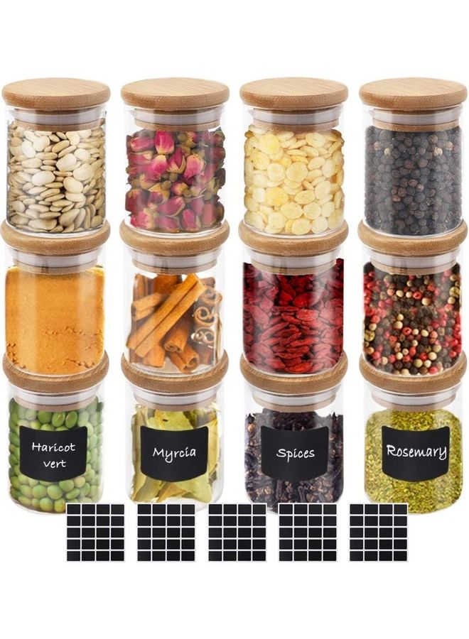 XiuWoo 12-Piece Airtight Glass Jar Set with Stickers 5.3 x 7.8 (12-count)cm - Image 1