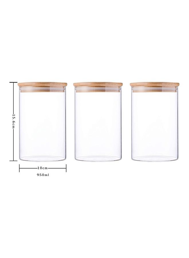 XiuWoo 3-Piece Food Storage Glass Jar with Bamboo Airtight Lid Clear 950ml  - Image 2