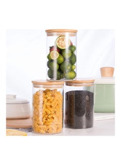 XiuWoo 3-Piece Food Storage Glass Jar with Bamboo Airtight Lid Clear 950ml  - Image 3