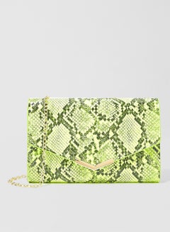 Snakeskin Print Clutch Green