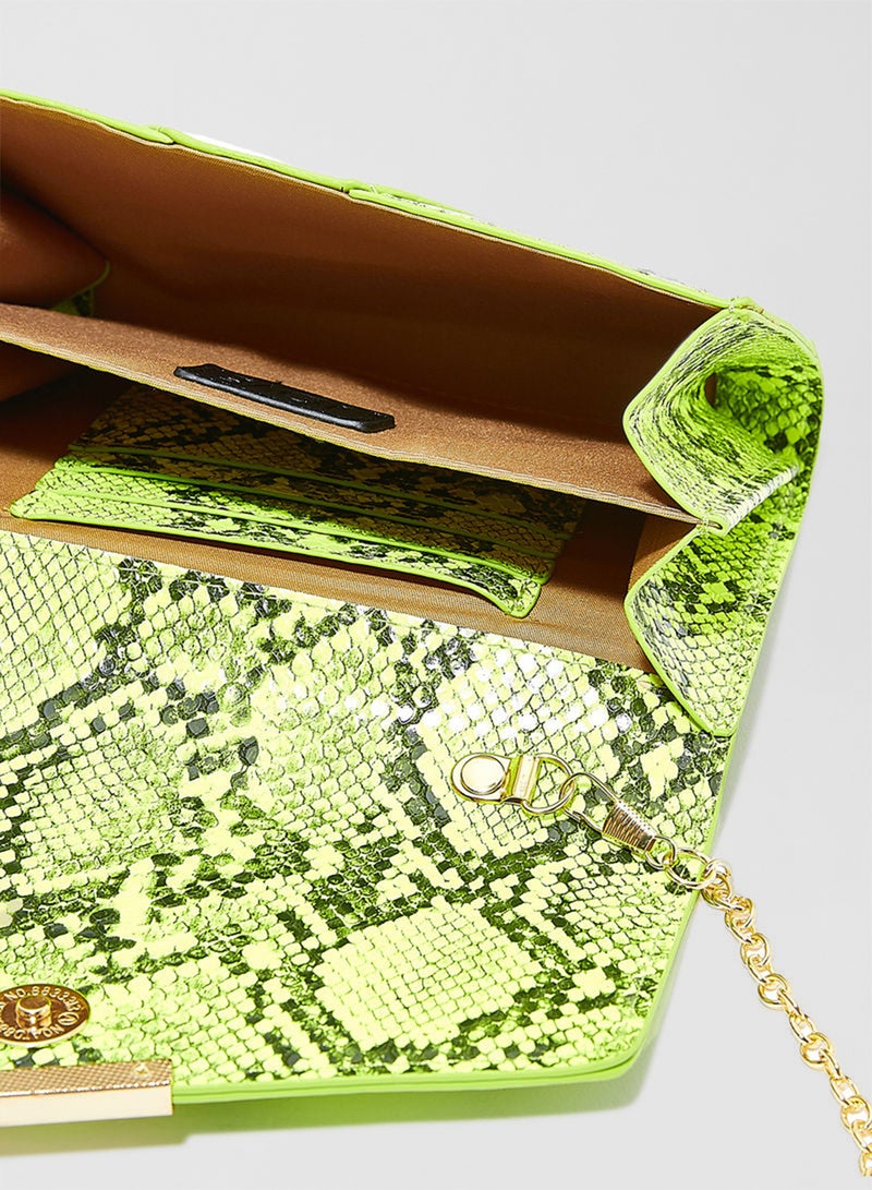 Jove - Snakeskin Print Clutch Green - Image 1