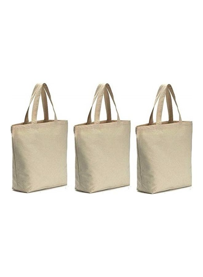Eco-neutral 3-Piece Reusable Canvas Grocery Bag Beige 42x38cm - Image 1